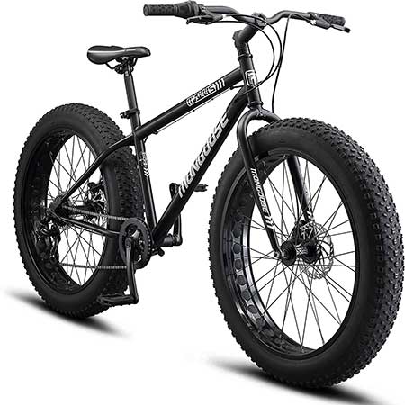 Mongoose Malus Adult Fat Tire Mountain Bike, 26-Inch Wheels, 7-Speed, Twist Shifters, Steel Frame, Mechanical Disc Brakes, Multiple Colors