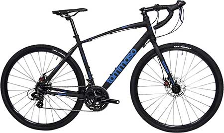 Tommaso Siena Gravel Bike, Shimano Tourney Adventure Bike with Disc Brakes, Extra Wide Tires, Perfect for Road Or Dirt Touring, Matte Black, Blue